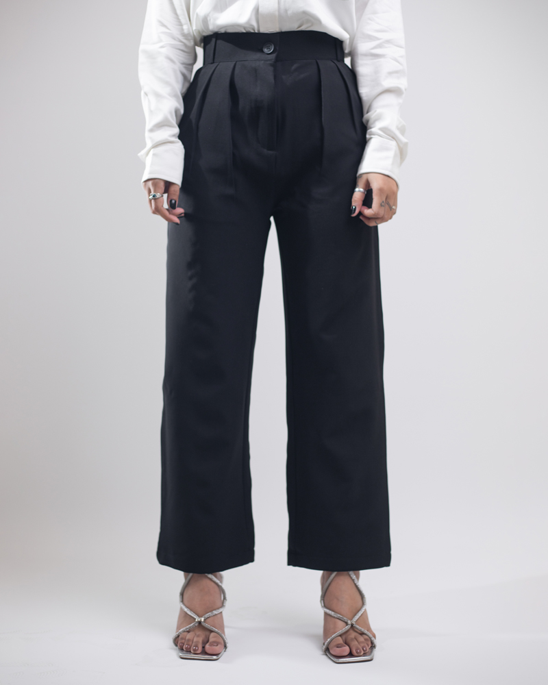 Women's Straight Fit Pleated Formal Pants in Deep Black - Image 3