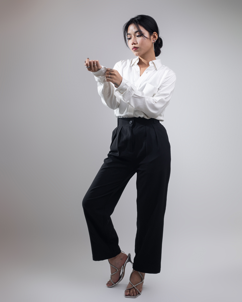 Women's Straight Fit Pleated Formal Pants in Deep Black - Image 6