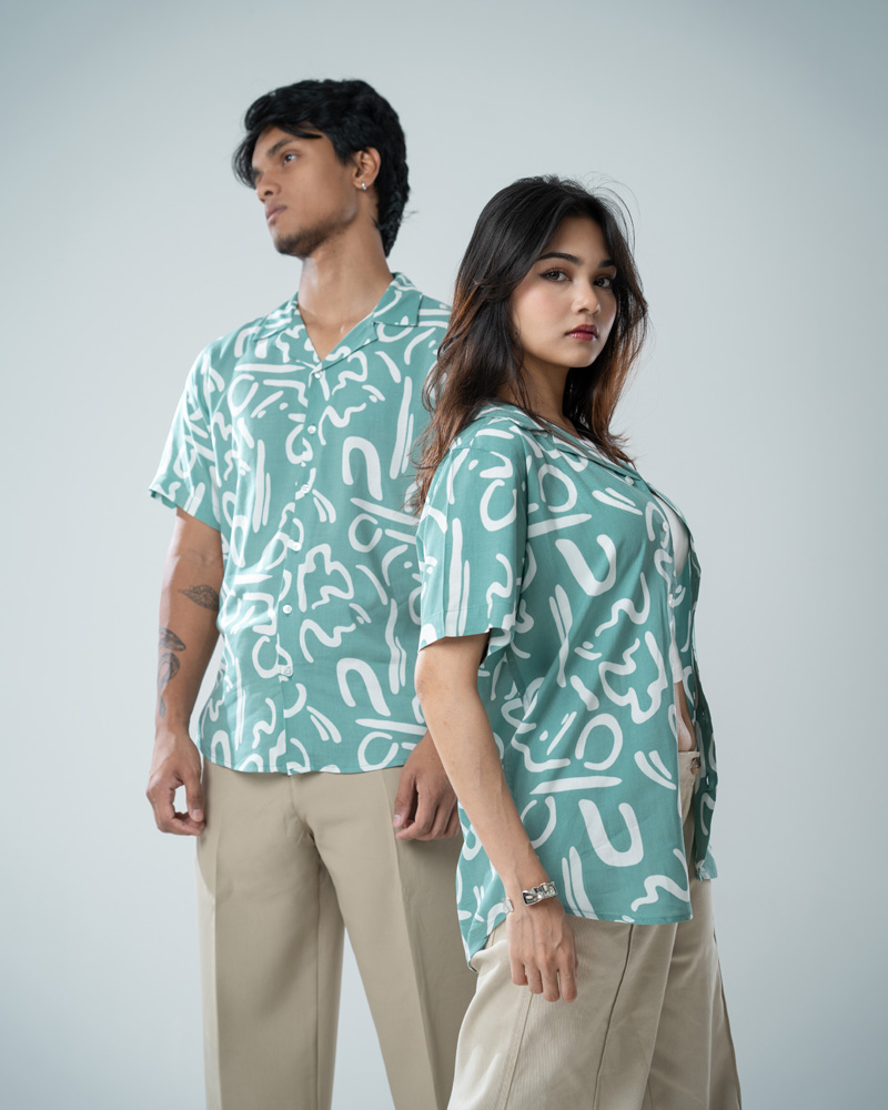 Abstract Printed Cuban Shirt in Mint Green - Image 2