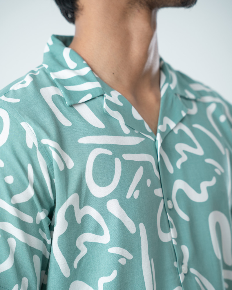 Abstract Printed Cuban Shirt in Mint Green - Image 5