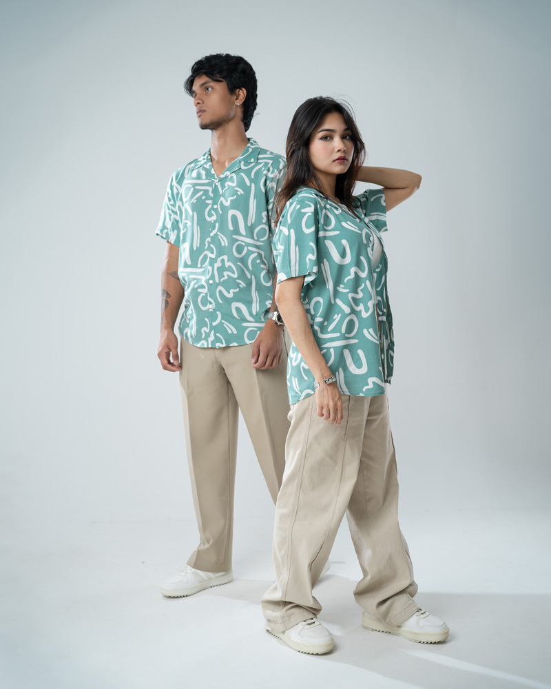 Abstract Printed Cuban Shirt in Mint Green - Image 6