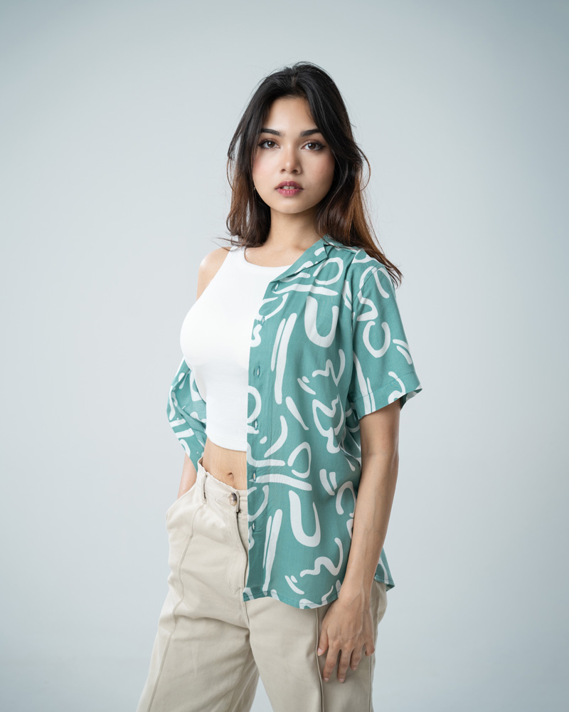 Abstract Printed Cuban Shirt in Mint Green - Image 7