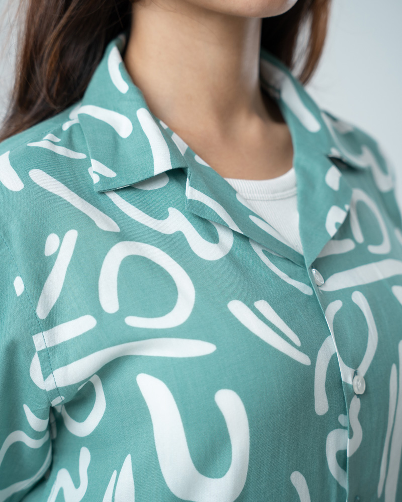 Abstract Printed Cuban Shirt in Mint Green - Image 9