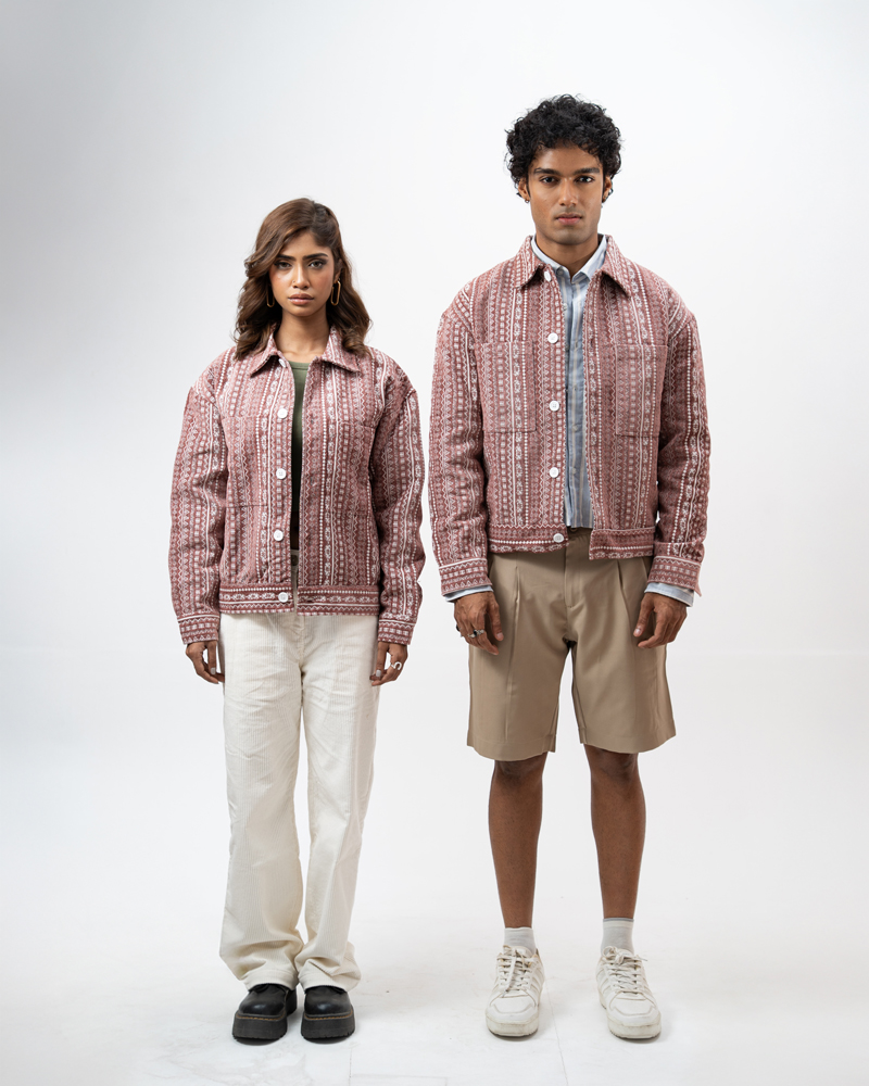 Aztec Weave Jacket in Dusty Pink - Image 3