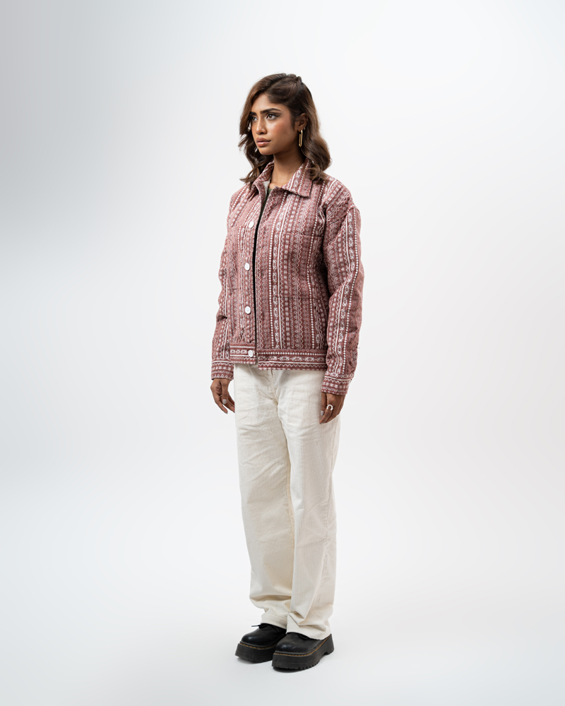 Aztec Weave Jacket in Dusty Pink - Image 7
