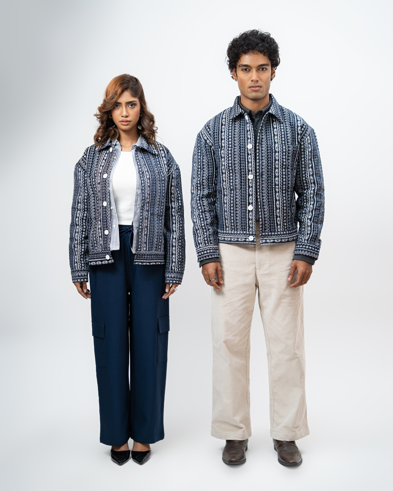 Aztec Weave Jacket in Navy Blue - Image 3