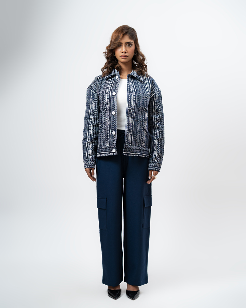 Aztec Weave Jacket in Navy Blue - Image 5