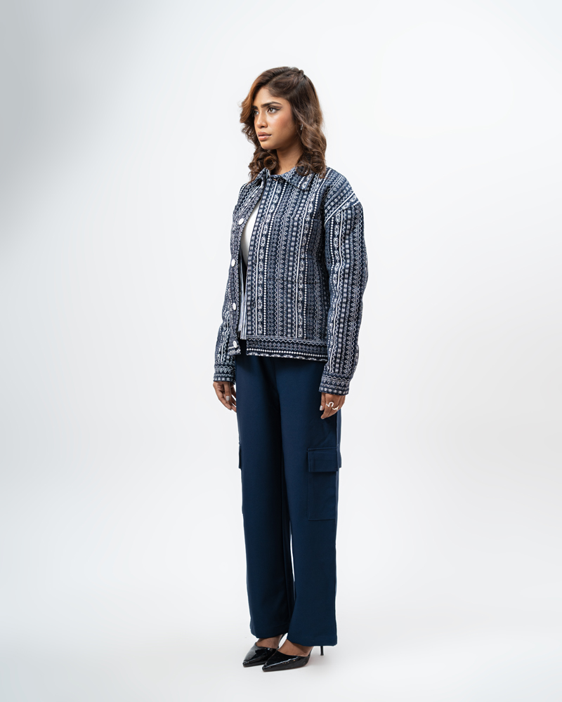 Aztec Weave Jacket in Navy Blue - Image 7