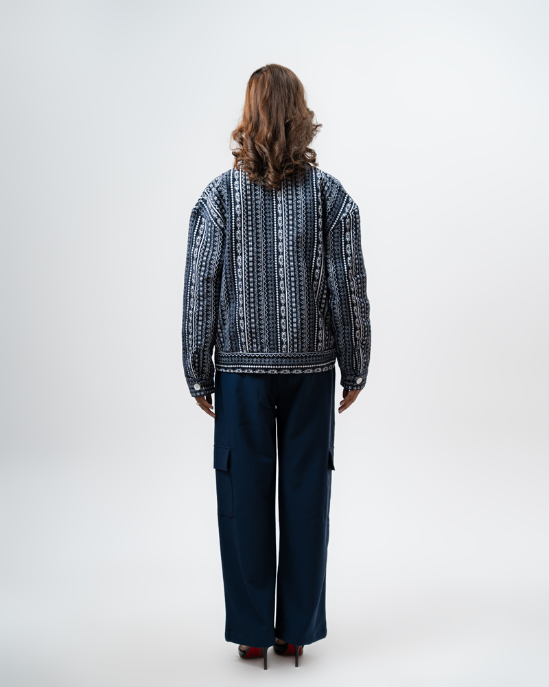 Aztec Weave Jacket in Navy Blue - Image 9
