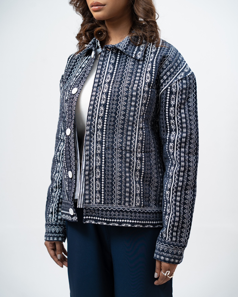 Aztec Weave Jacket in Navy Blue - Image 11