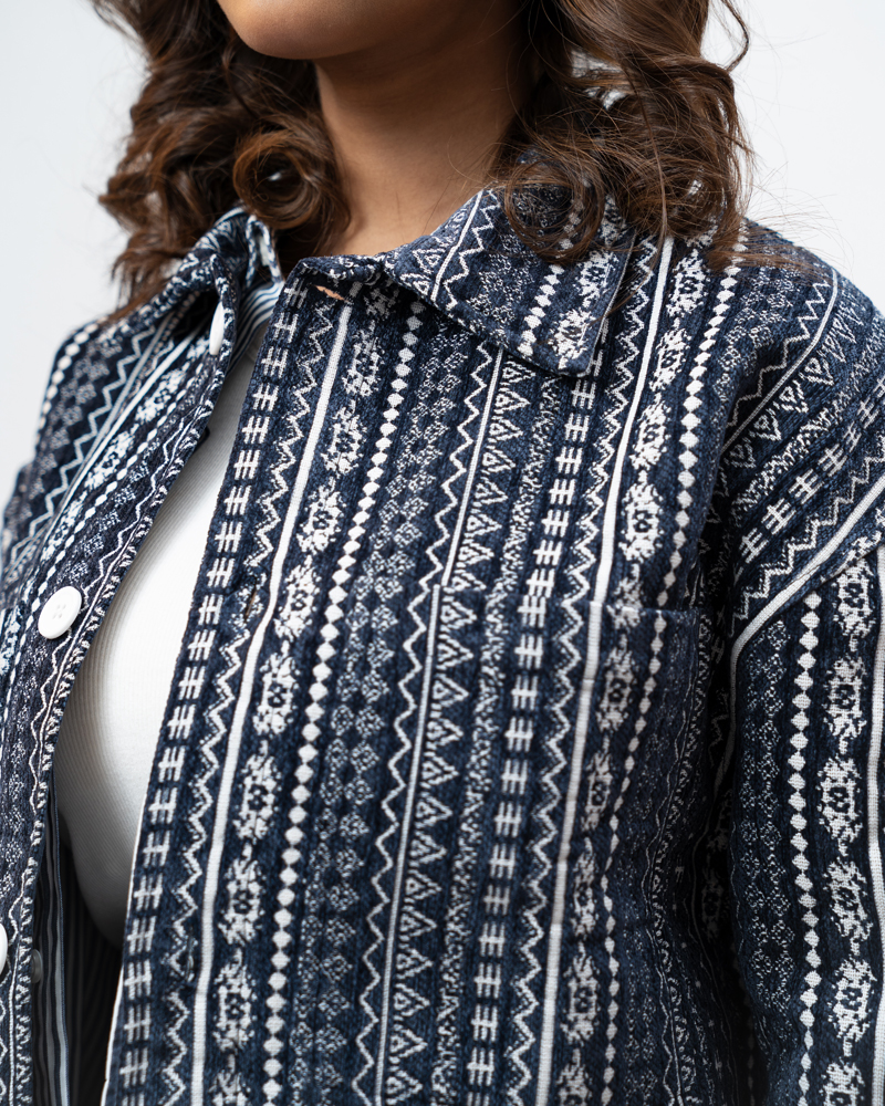 Aztec Weave Jacket in Navy Blue - Image 13