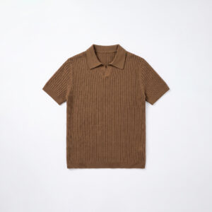 Braided Cable Knit Polo in Brown