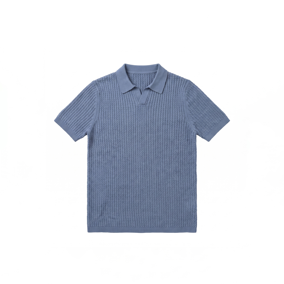 Braided Cable Knit Polo in Cornflower Blue