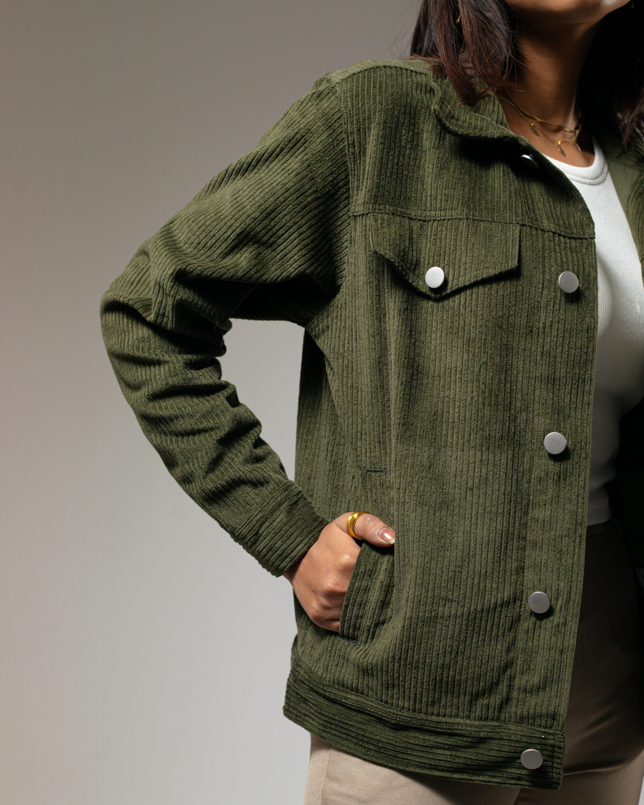 Corduroy Jacket in Olive - Image 12