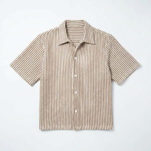 Crochet Shirt in Beige with Brown Stripes