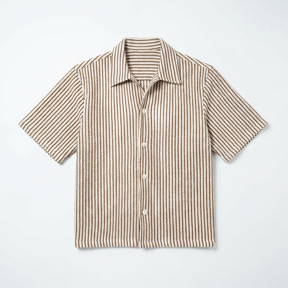 Crochet Shirt in Beige with Brown Stripes