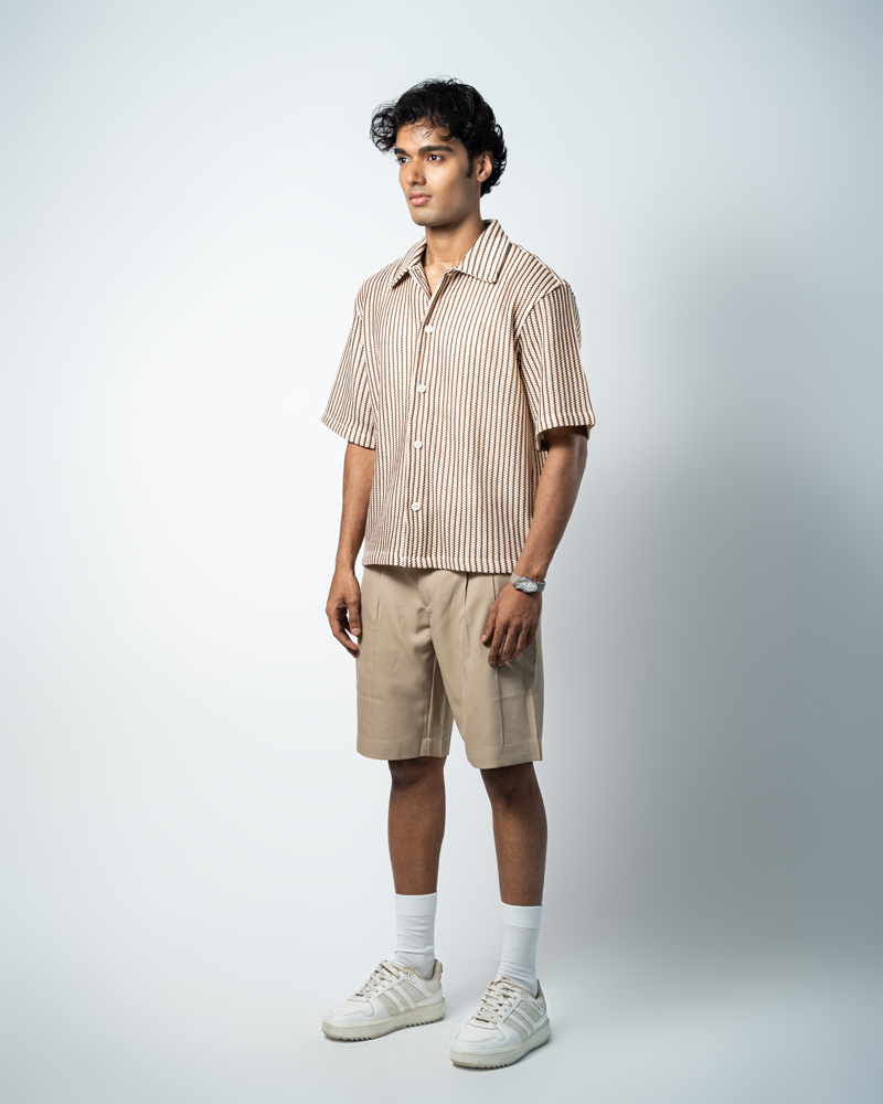 Crochet Shirt in Beige with Brown Stripes - Image 7