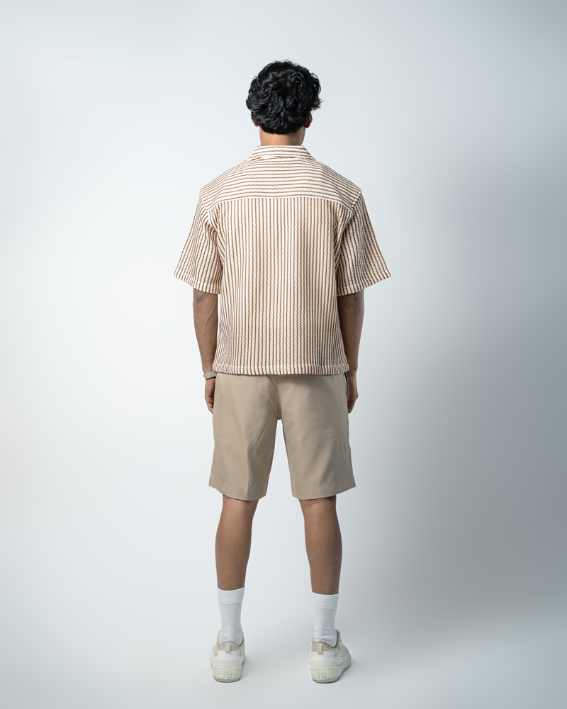 Crochet Shirt in Beige with Brown Stripes - Image 9