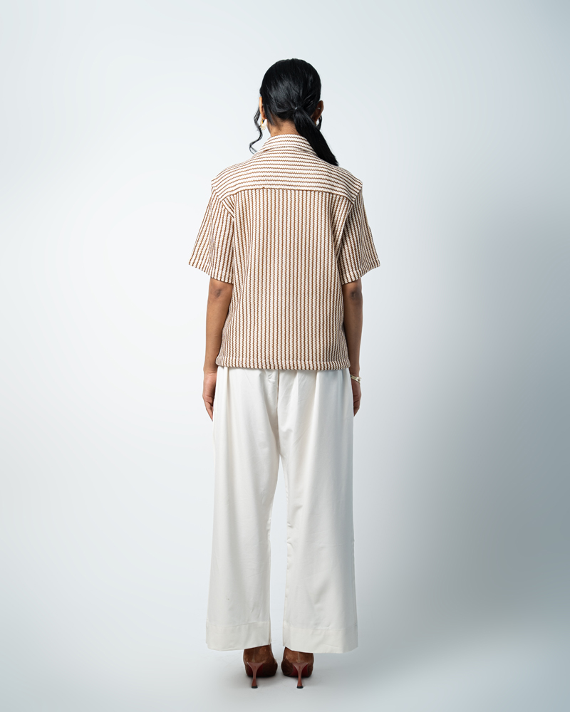Crochet Shirt in Beige with Brown Stripes - Image 10