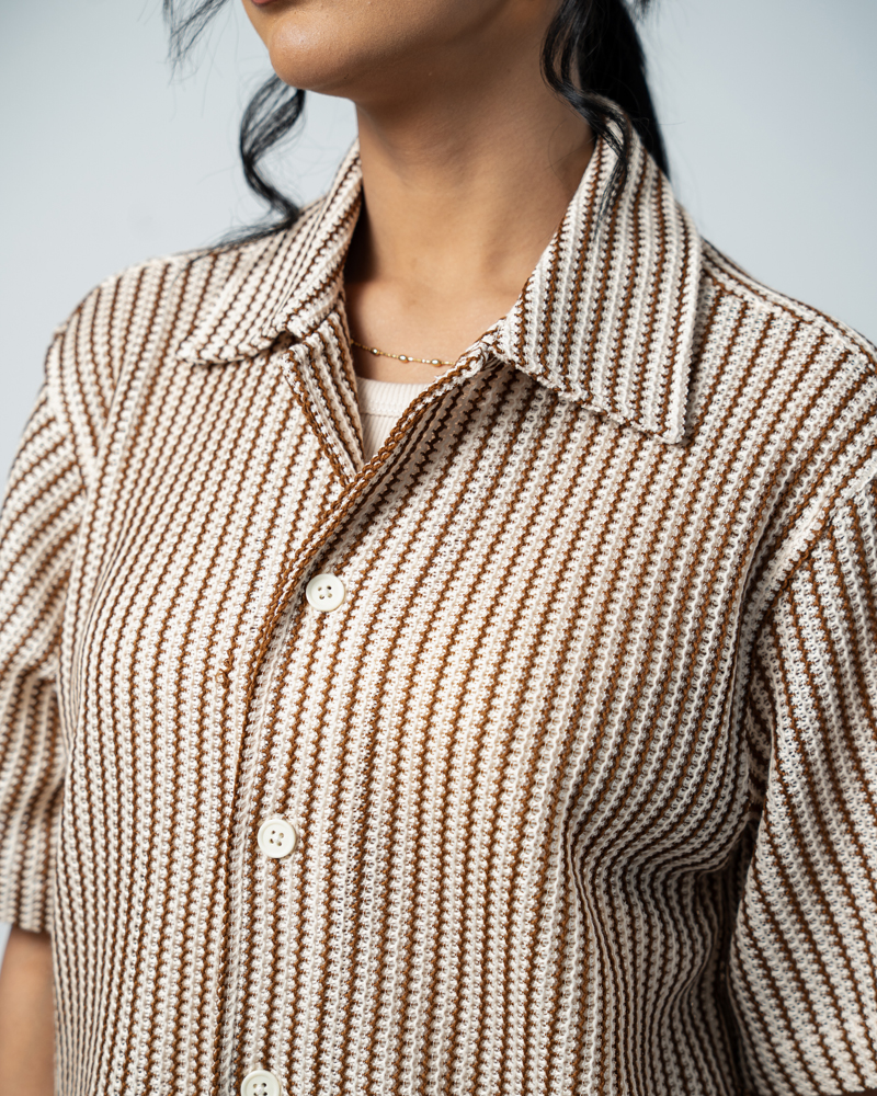 Crochet Shirt in Beige with Brown Stripes - Image 14