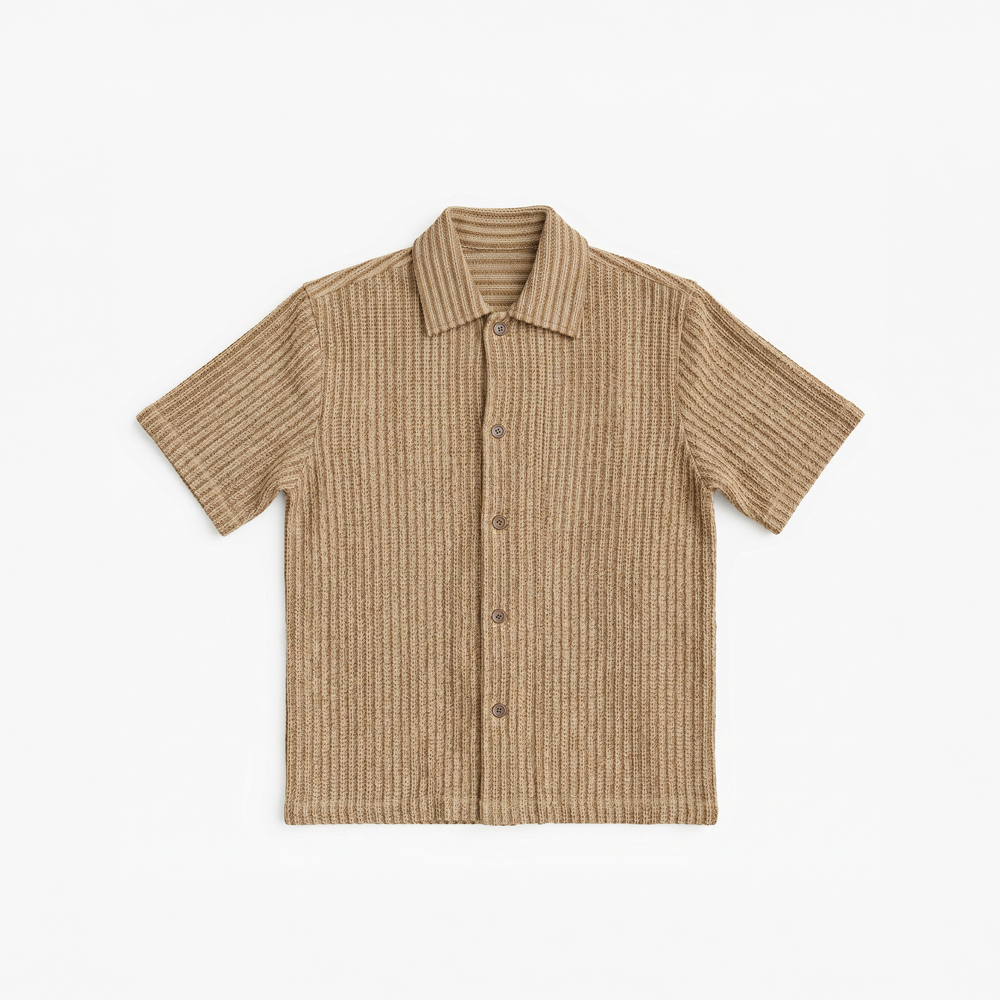 Crochet Shirt in Brown with Stripes