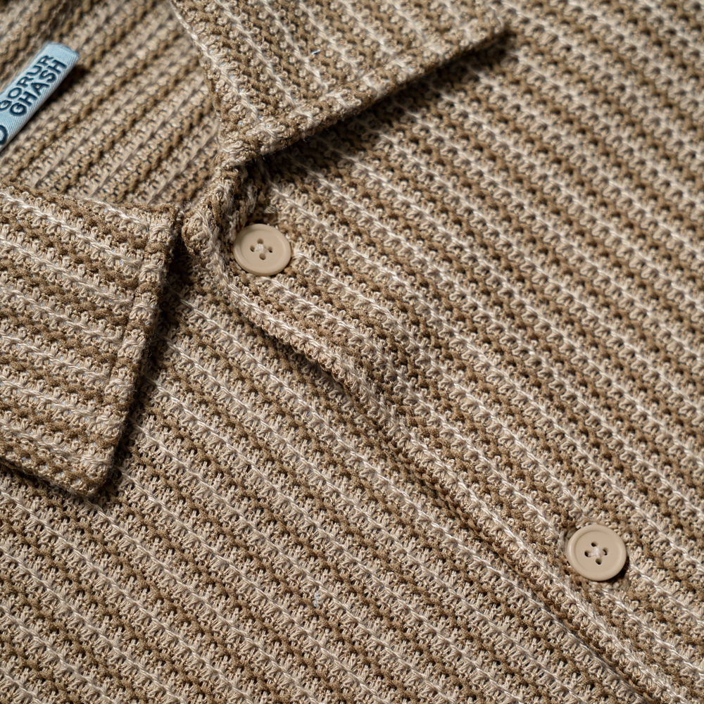 Crochet Shirt in Brown with Stripes - Image 3