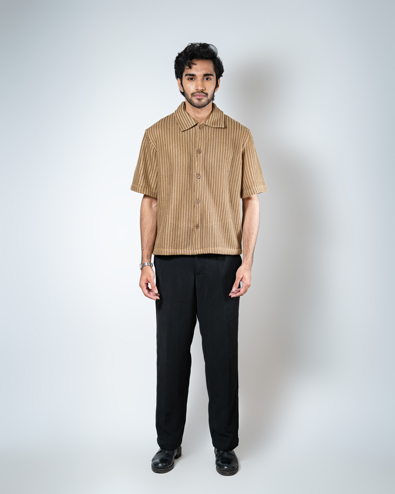Crochet Shirt in Brown with Stripes - Image 4