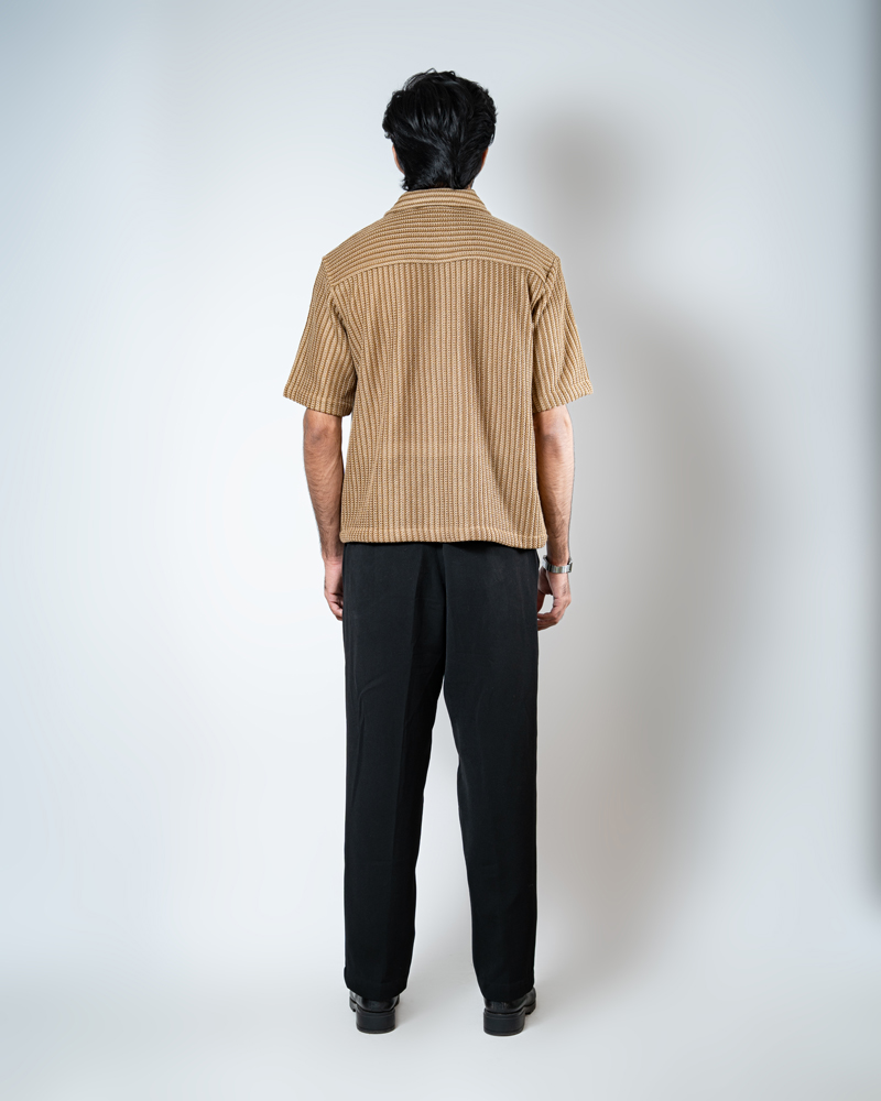 Crochet Shirt in Brown with Stripes - Image 6