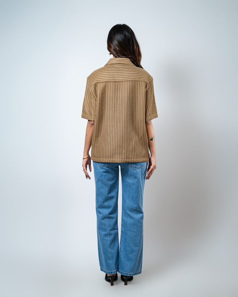 Crochet Shirt in Brown with Stripes - Image 7