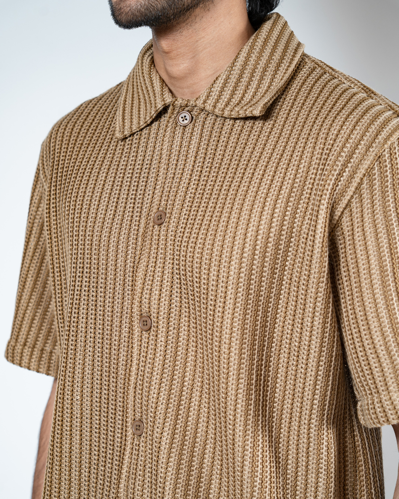 Crochet Shirt in Brown with Stripes - Image 8