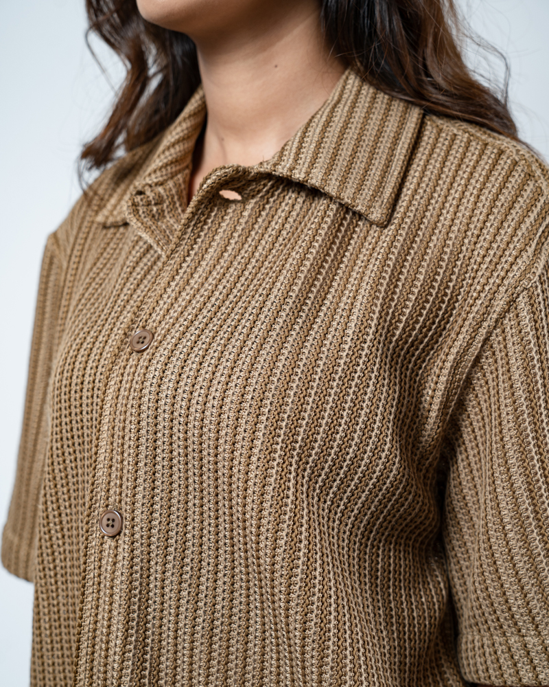 Crochet Shirt in Brown with Stripes - Image 9