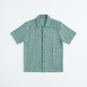 Crochet Shirt in Mint with Navy Stripes
