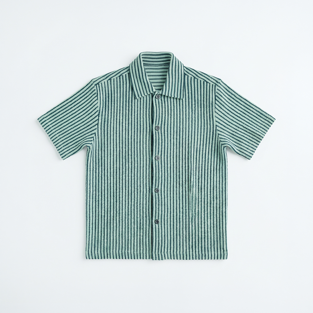 Crochet Shirt in Mint with Navy Stripes
