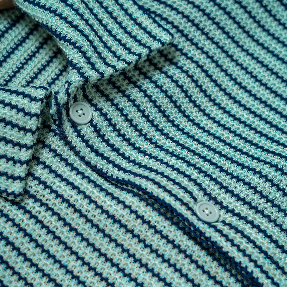 Crochet Shirt in Mint with Navy Stripes - Image 3