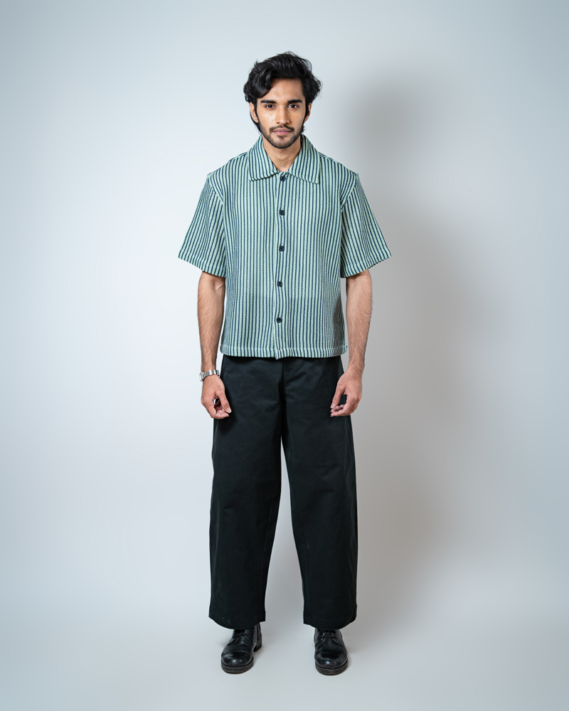 Crochet Shirt in Mint with Navy Stripes - Image 4
