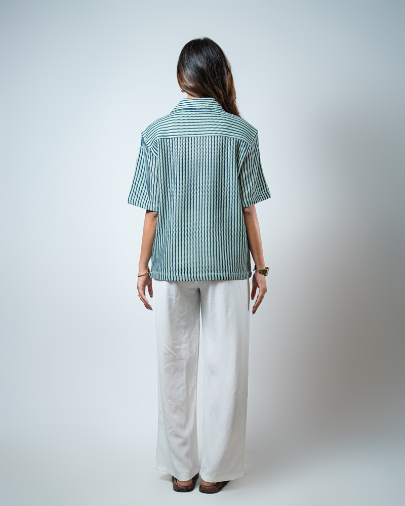 Crochet Shirt in Mint with Navy Stripes - Image 7