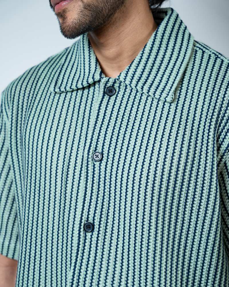 Crochet Shirt in Mint with Navy Stripes - Image 8