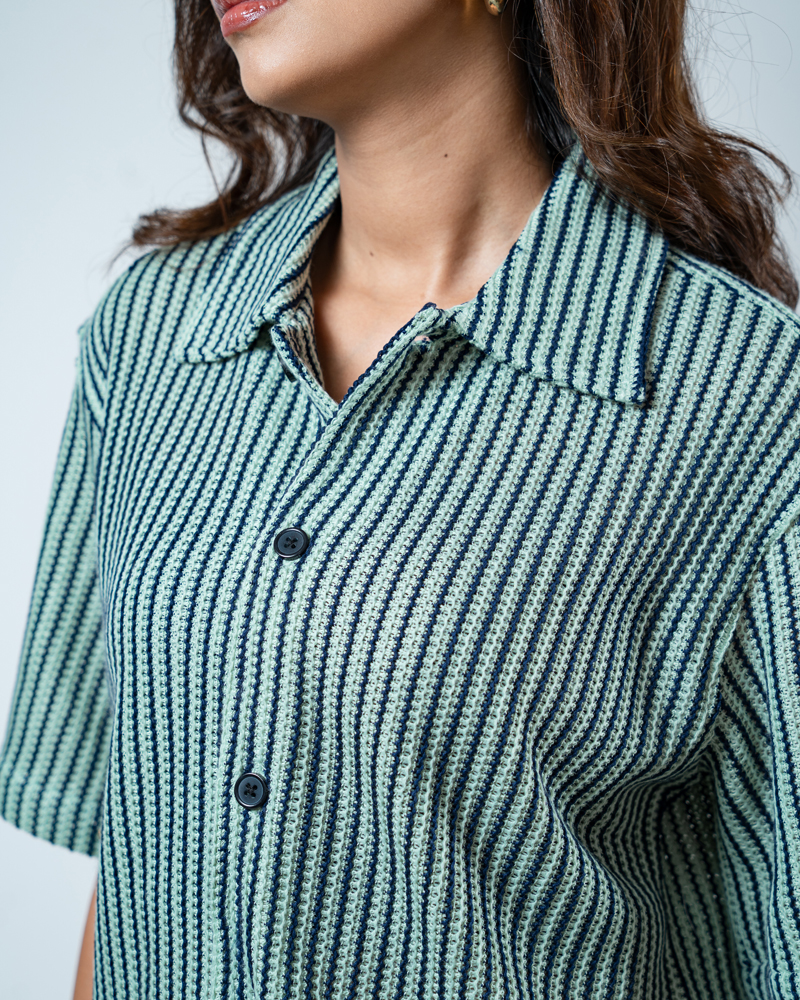 Crochet Shirt in Mint with Navy Stripes - Image 9