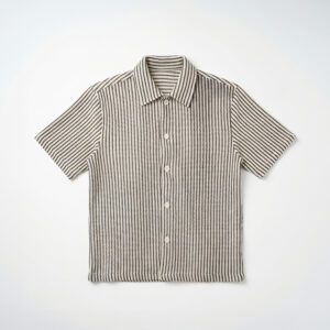 Crochet Shirt in Off-White with Black Stripes