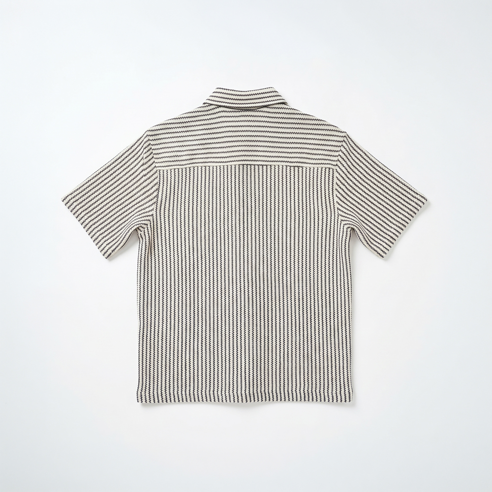 Crochet Shirt in Off-White with Black Stripes - Image 2