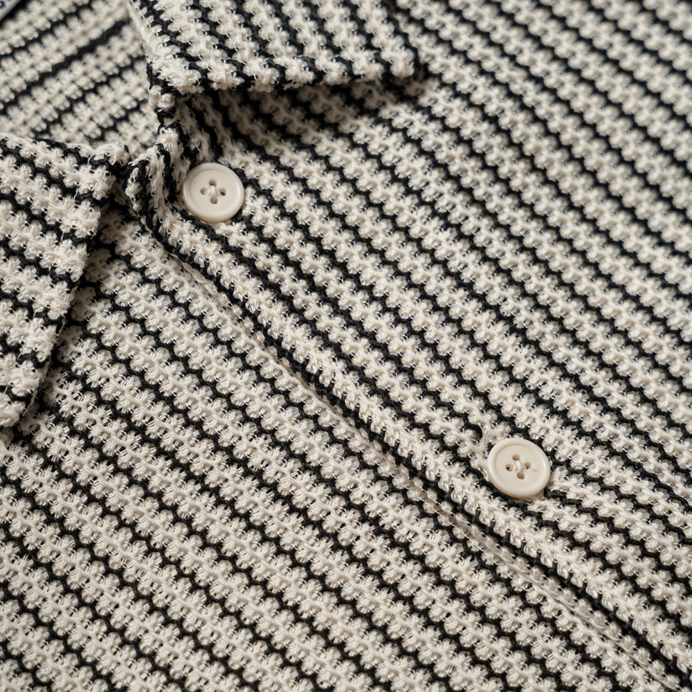 Crochet Shirt in Off-White with Black Stripes - Image 3