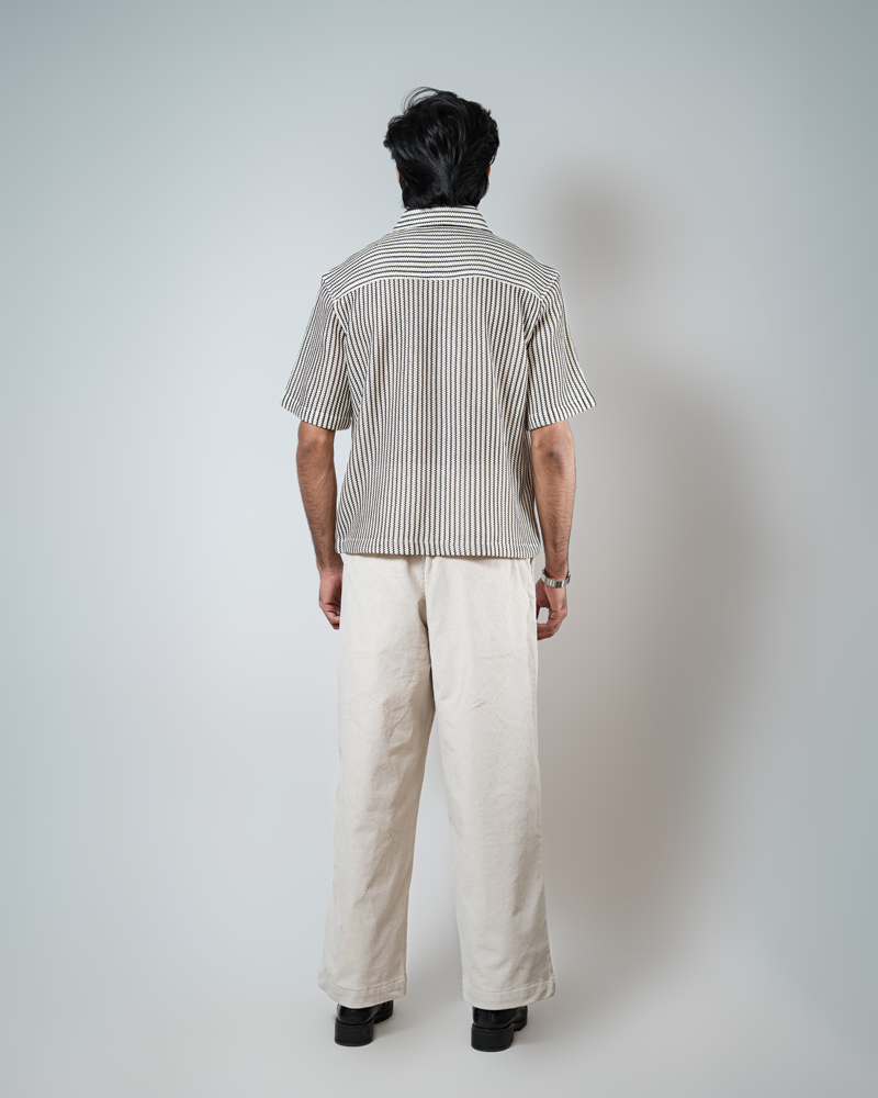 Crochet Shirt in Off-White with Black Stripes - Image 6