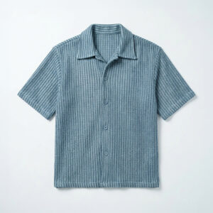 Crochet Shirt in Slate Blue with Stripes