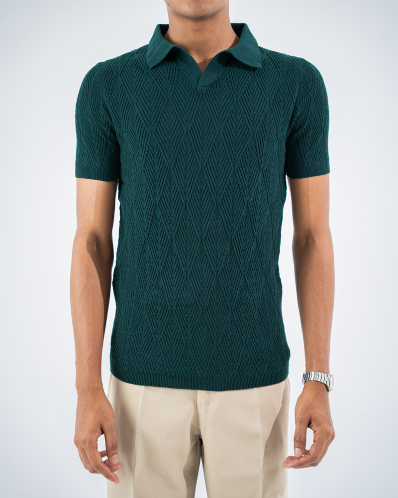 Diamond Knit Polo in Bottle Green - Image 4