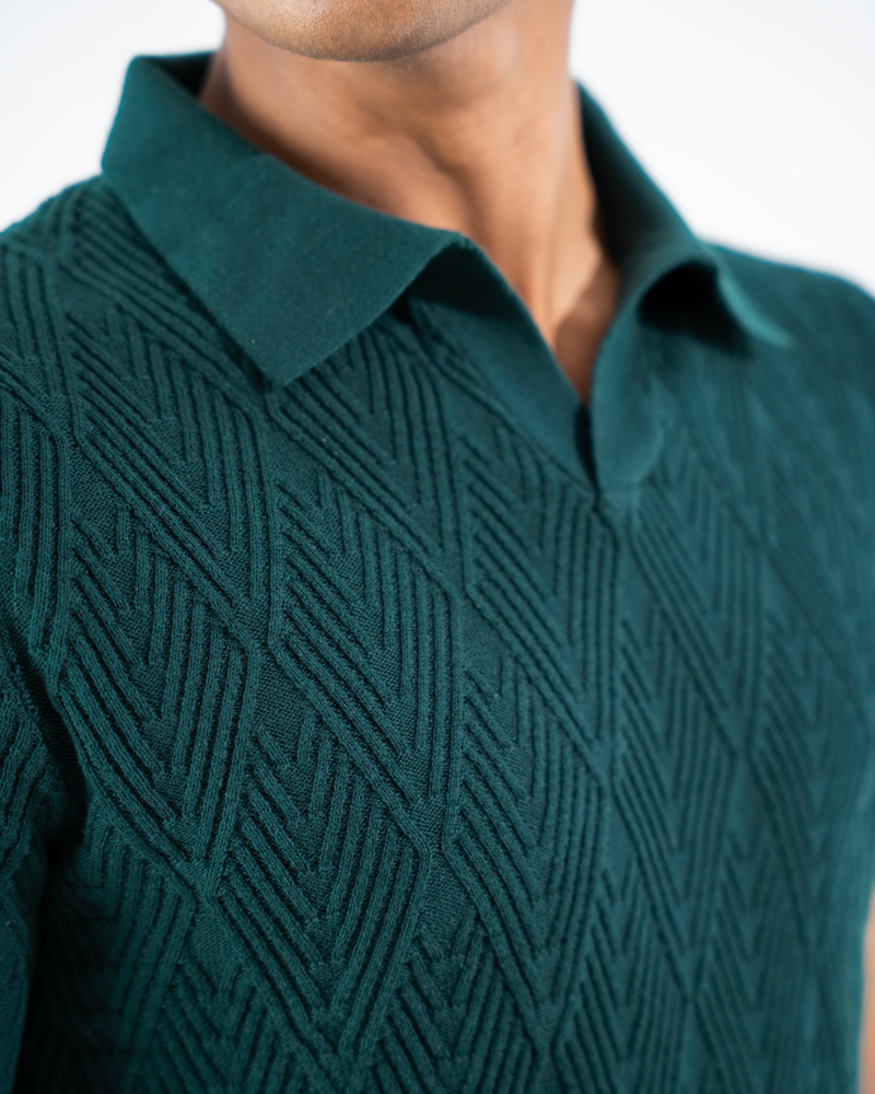 Diamond Knit Polo in Bottle Green - Image 5