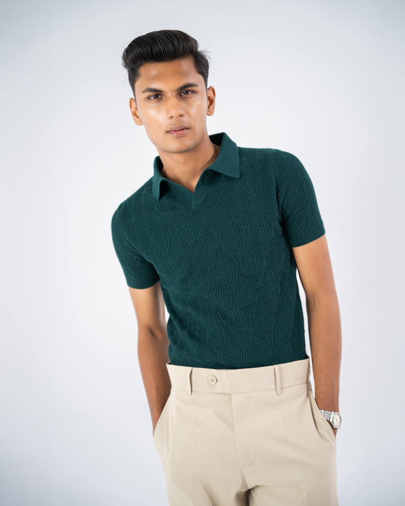 Diamond Knit Polo in Bottle Green - Image 7