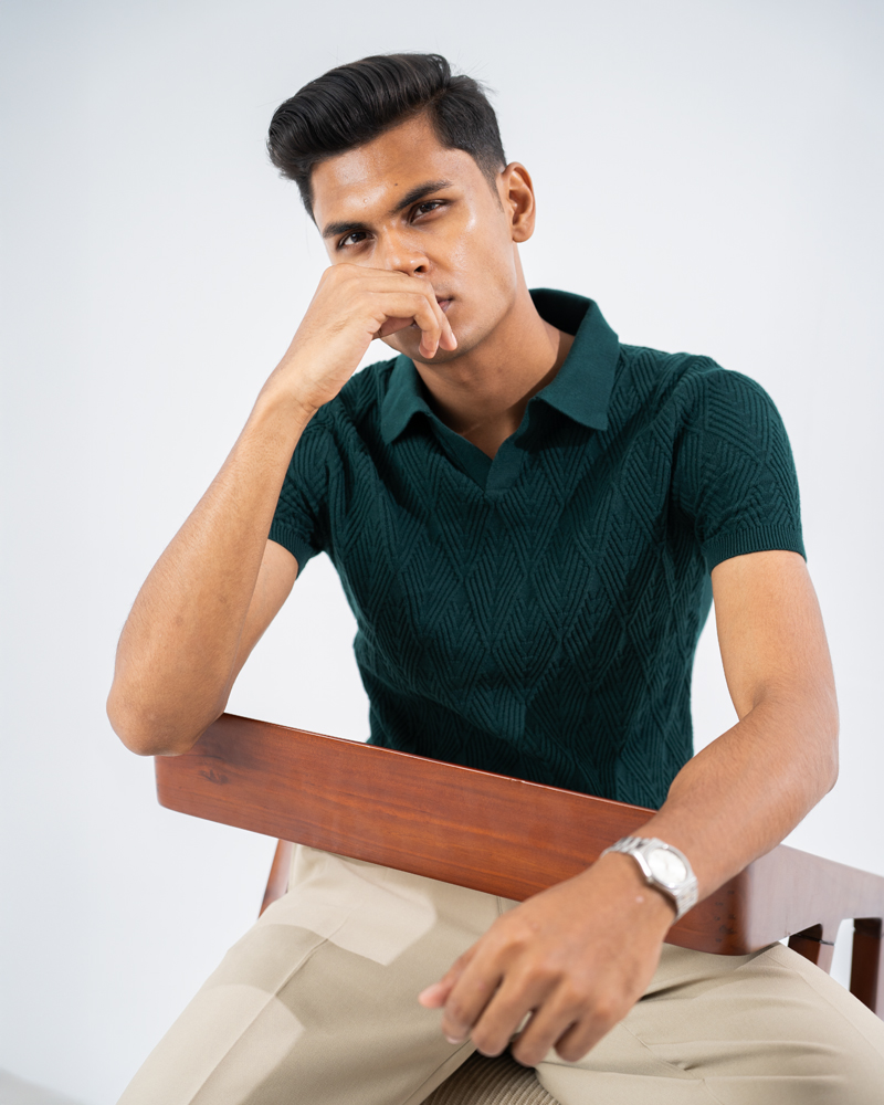 Diamond Knit Polo in Bottle Green - Image 8