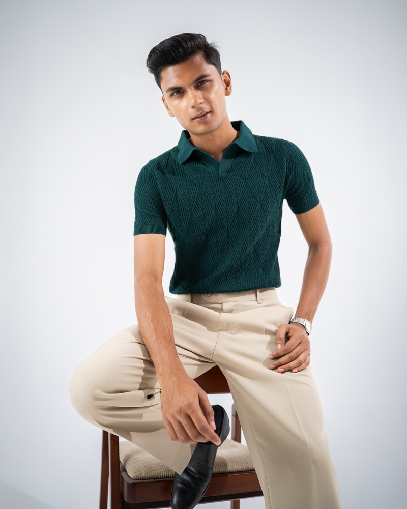 Diamond Knit Polo in Bottle Green - Image 9