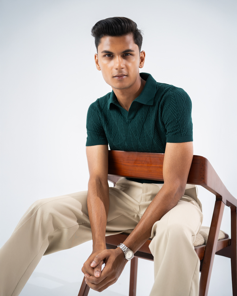 Diamond Knit Polo in Bottle Green - Image 10