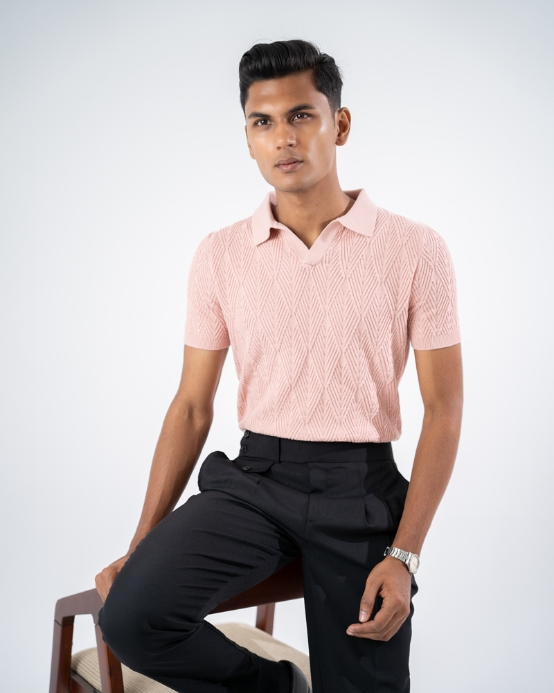 Diamond Knit Polo in Light Pink - Image 2